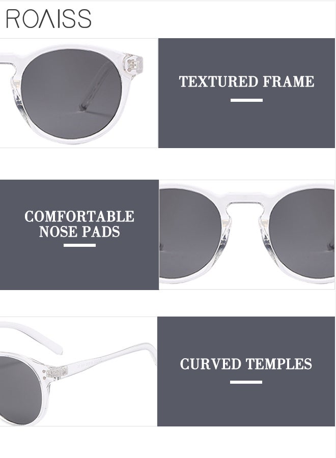 2Pcs Round Sunglasses for Men Women, UV400 Protection Sun Glasses, Fashion Decorative Eyewear for Outdoor Party Street Photography, Grey and Clear
