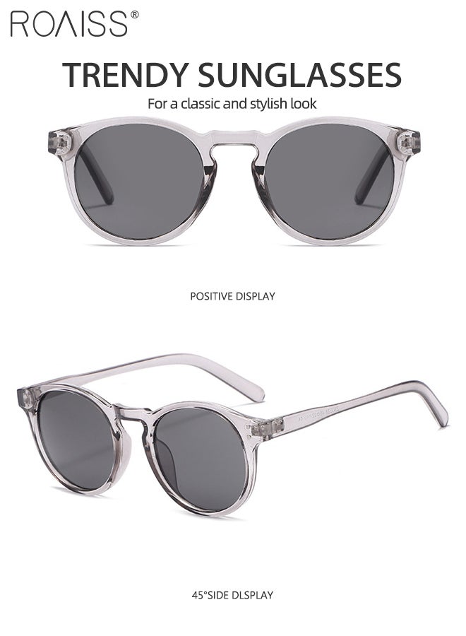 2Pcs Round Sunglasses for Men Women, UV400 Protection Sun Glasses, Fashion Decorative Eyewear for Outdoor Party Street Photography, Grey and Clear