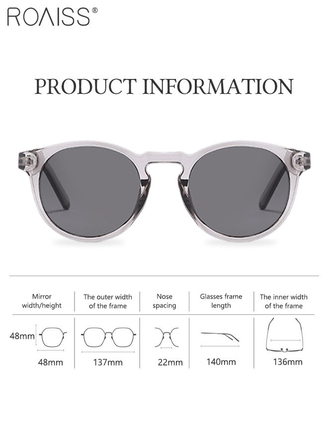 2Pcs Round Sunglasses for Men Women, UV400 Protection Sun Glasses, Fashion Decorative Eyewear for Outdoor Party Street Photography, Grey and Clear
