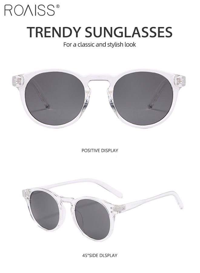 2Pcs Round Sunglasses for Men Women, UV400 Protection Sun Glasses, Fashion Decorative Eyewear for Outdoor Party Street Photography, Grey and Clear