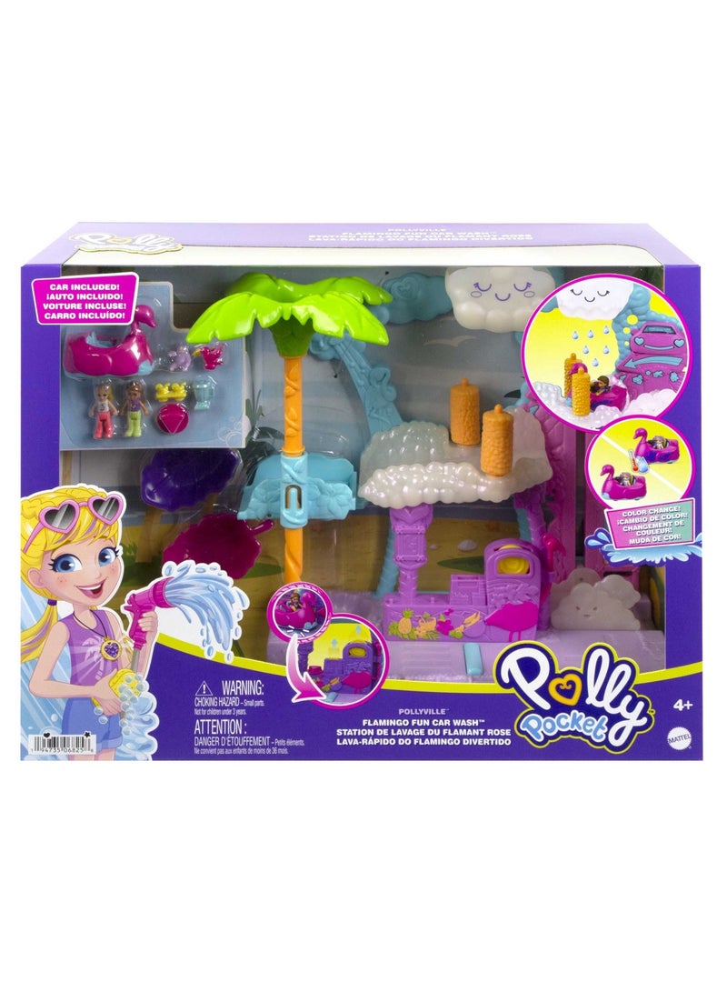 Pollyville Flamingo Fun Car Wash Playset