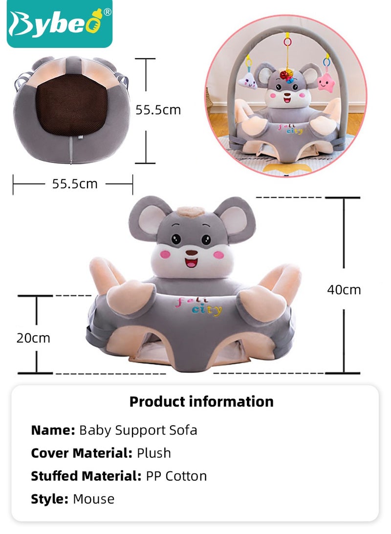 Baby Sofa Learn Sitting Chair With Toys Rack, Nursery Sit Support Plush Seat, Soft Hugging Pillow Cushion, Infant Floor Seats, Non-slip Armchair, Cartoon Animal Design, Gift for Kids Boys Girls