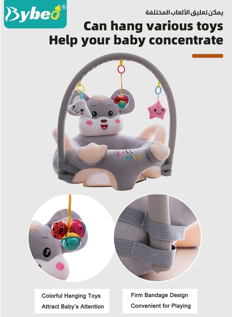 Baby Sofa Learn Sitting Chair With Toys Rack, Nursery Sit Support Plush Seat, Soft Hugging Pillow Cushion, Infant Floor Seats, Non-slip Armchair, Cartoon Animal Design, Gift for Kids Boys Girls