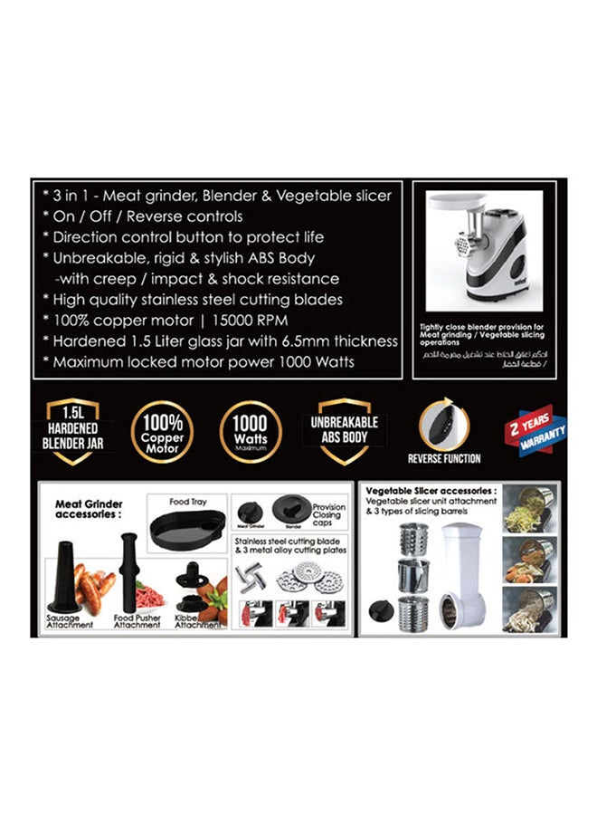 Mutlifunctional Blender With Meat Grinder 1.5 L 1000 W SF5860MG BS Assorted