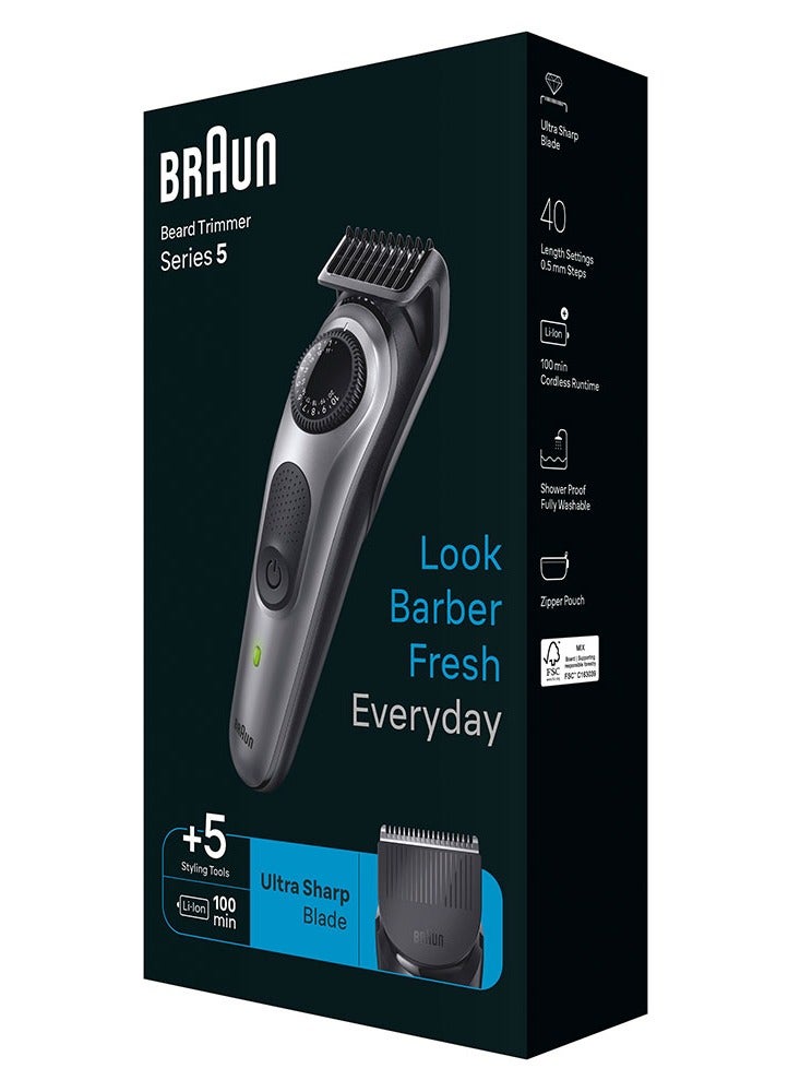 Beard Trimmer 5 With Precision Wheel, 5 Styling Tools And Ultra Sharp Blades - BT 5440 Grey