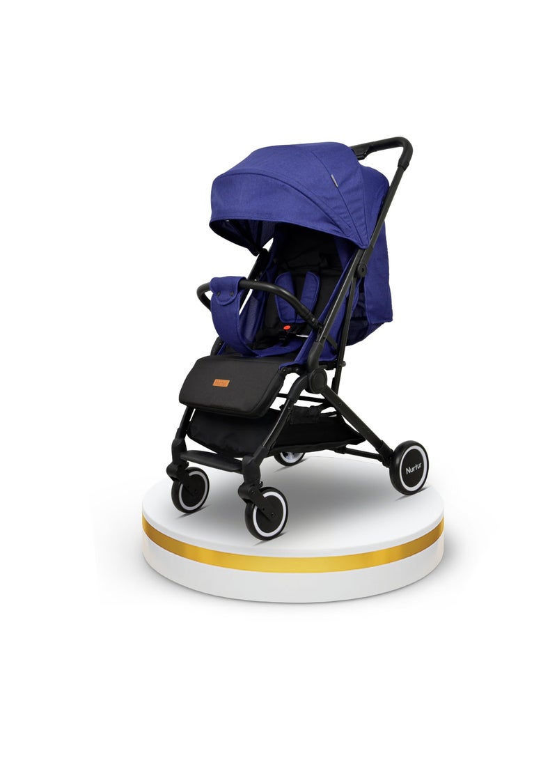 Baby Stroller 0 To 36 Months Storage Basket One -Hand Fold Design 5 Point Safety Harness Eva Wheels Black Dark Blue