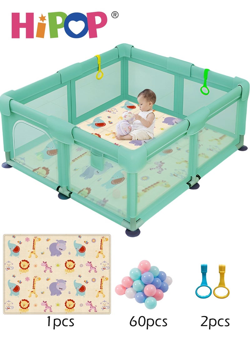 Baby Playpen 150*180cm,with Climbing Mat and 60 Sea Balls,Indoor Play Game Fence