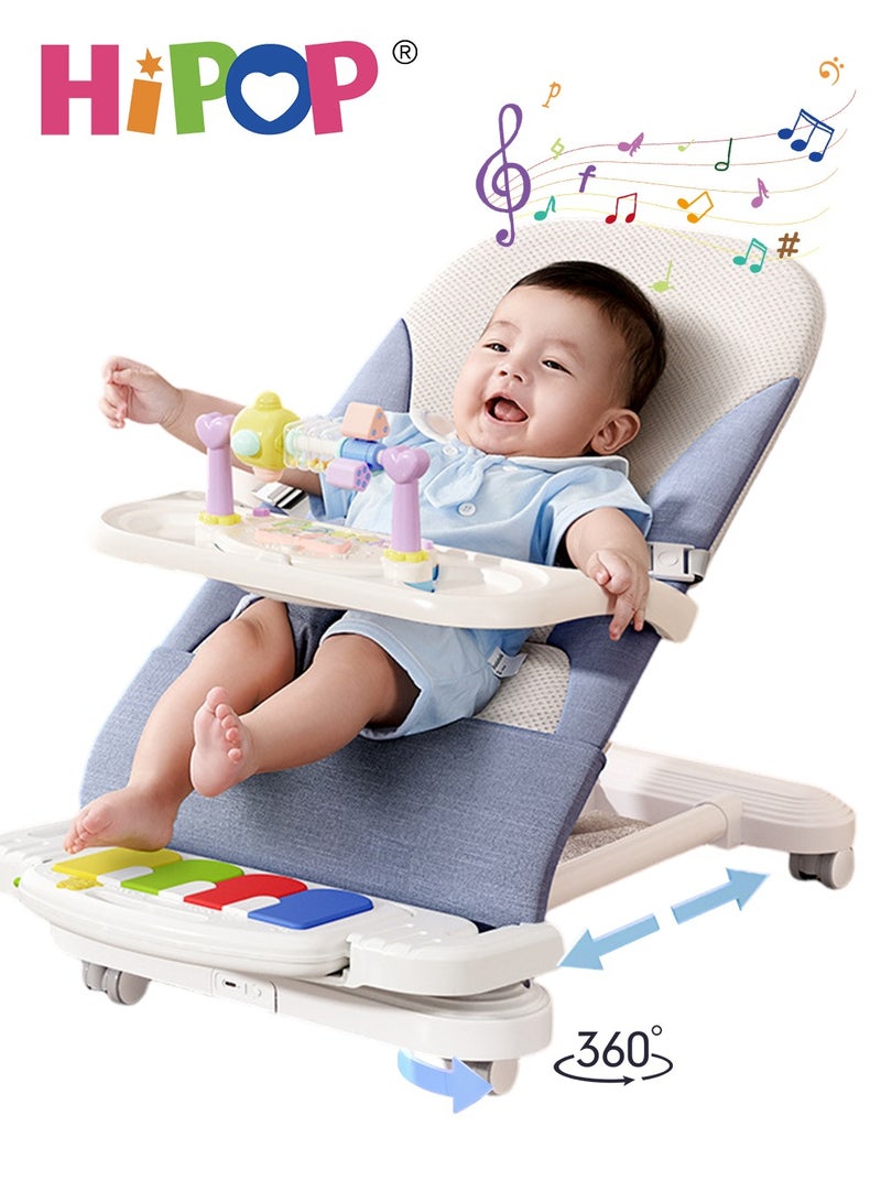 Movable Baby Rocker and Jumper,Toddler Comfort Chair with Pedal Piano and Hanging Baby Toys