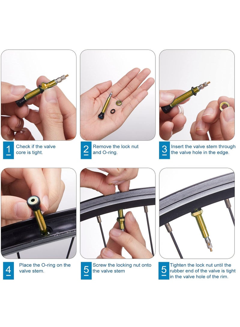 Presta Valve Stem 40 mm for Bicycle, Tubeless Brass Valve Stem Presta Valve Core Remover Tool Kit（12 Pieces ）