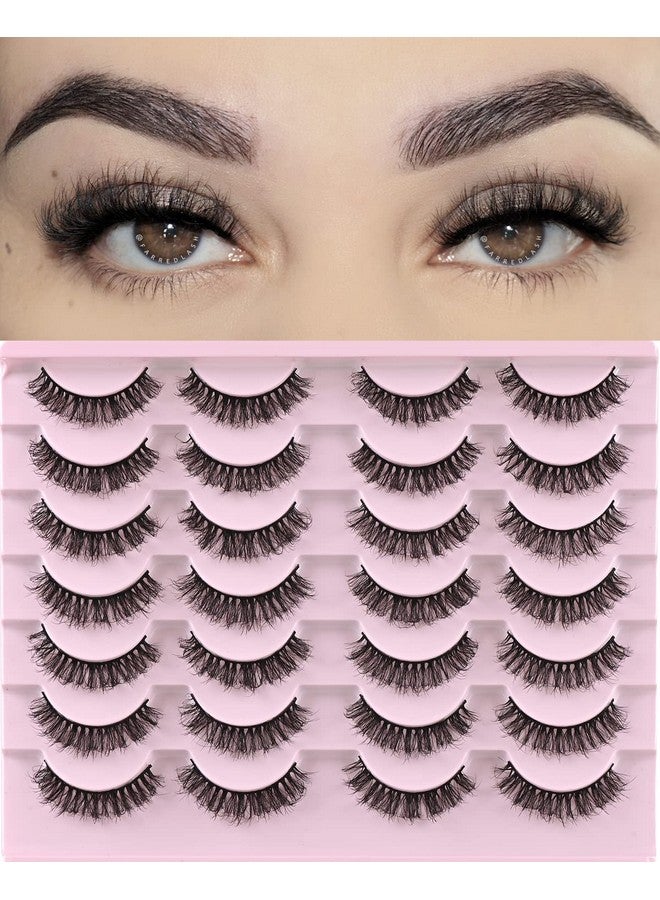 Lashes Natural Look Short Cat Eye Natural Lashes Fluffy Wispy False Eyelashes 14 Pairs Faux Mink Strip Eye Lashes Pack For Daily Makeup (F7 ; 6 15Mm)