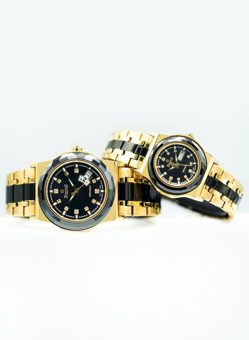 Unisex Two tone Stainless Steel Bracelet Style Straps Analogue Couple Watch SV-7491