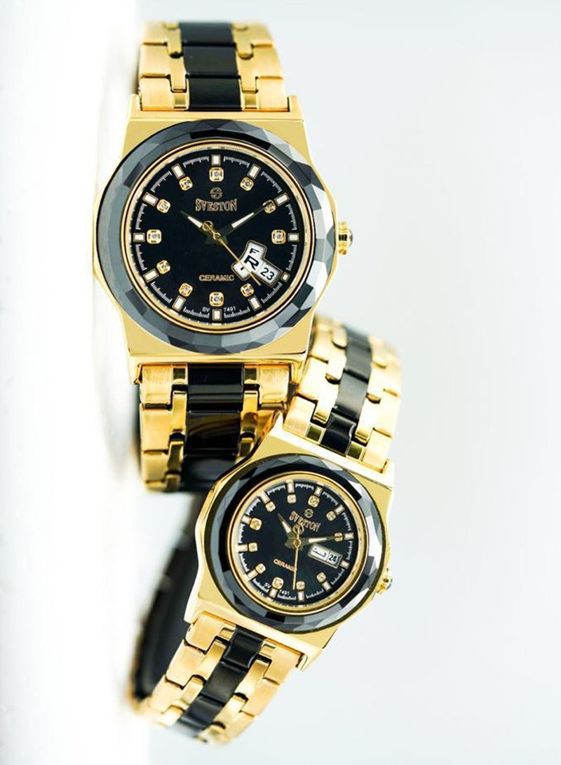 Unisex Two tone Stainless Steel Bracelet Style Straps Analogue Couple Watch SV-7491