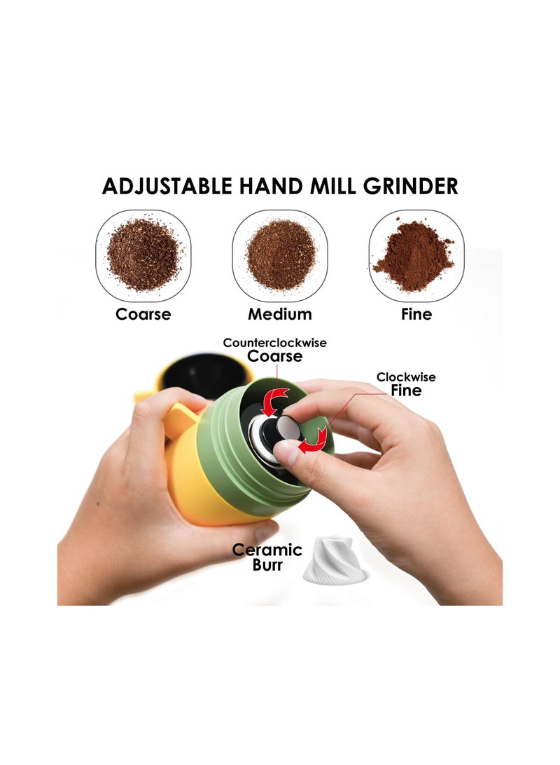 Manual Coffee Grinder Portable, Manual Coffee Bean Grinder with Conical Ceramic Burr, Foldable Rocker, Adjustable Coarseness, Burr Hand Coffee Grinder for Outdoor Traveling Camping Office Home