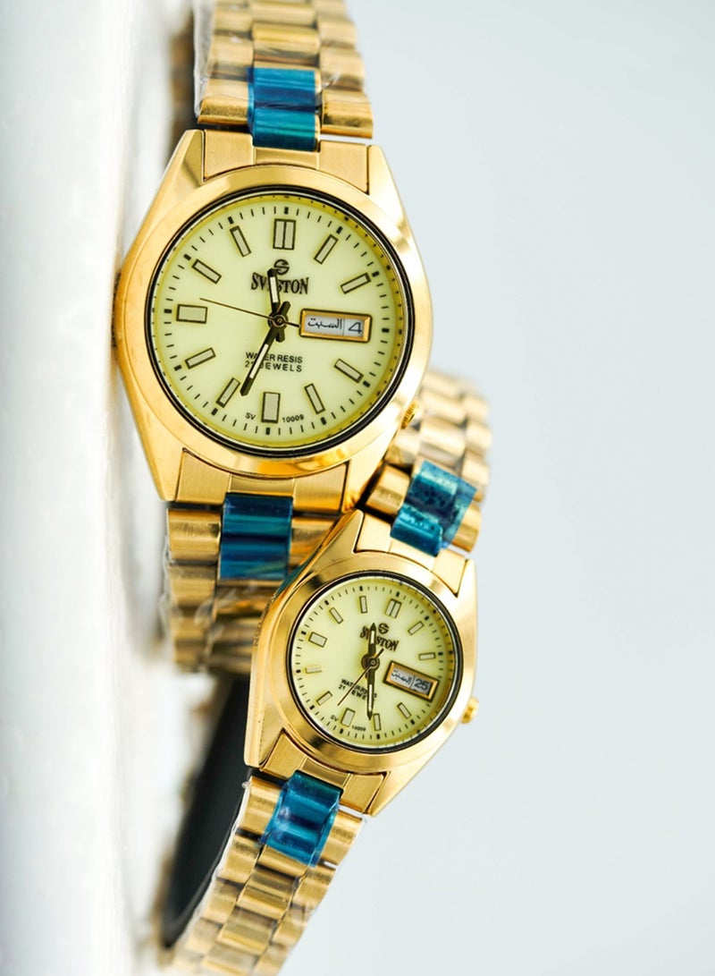 Unisex Gold Stainless Steel Glow in Dark Radium Analogue Couple Watch SV-10009