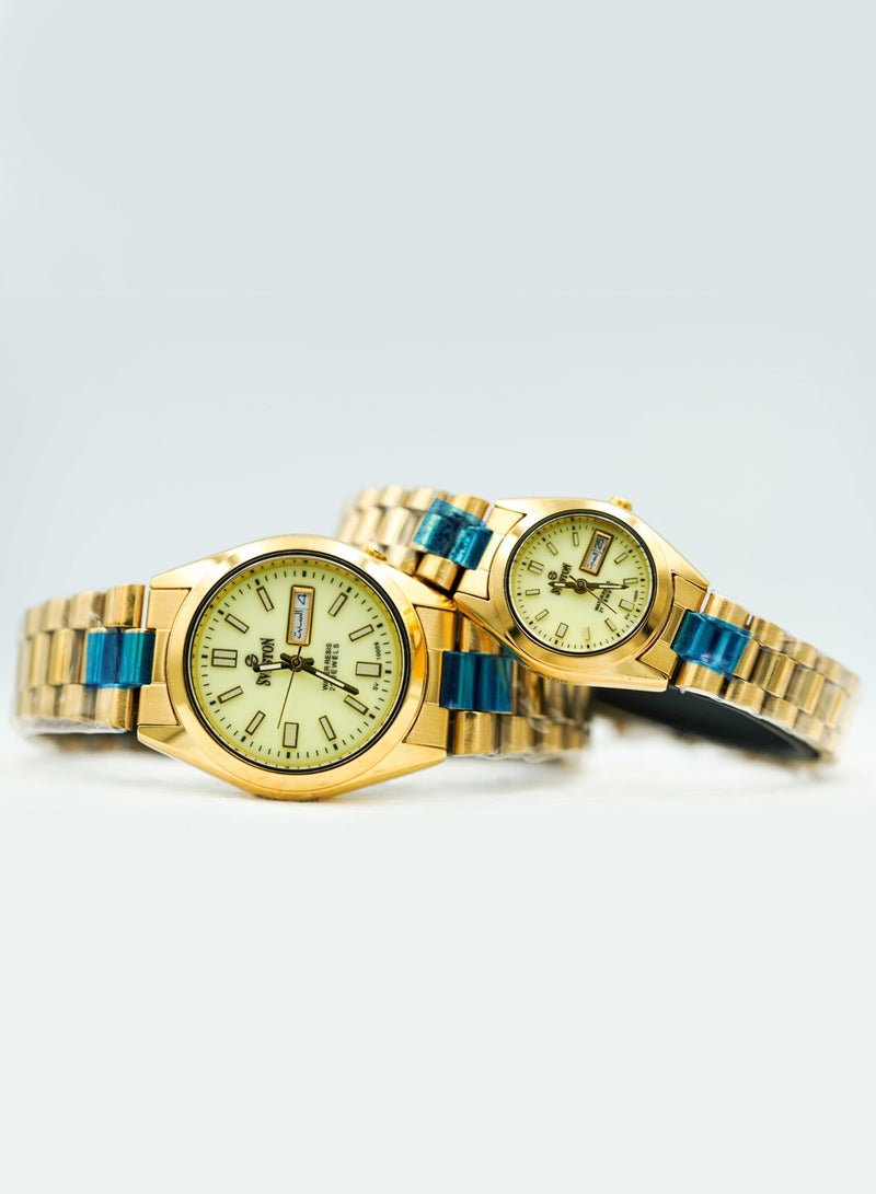 Unisex Gold Stainless Steel Glow in Dark Radium Analogue Couple Watch SV-10009