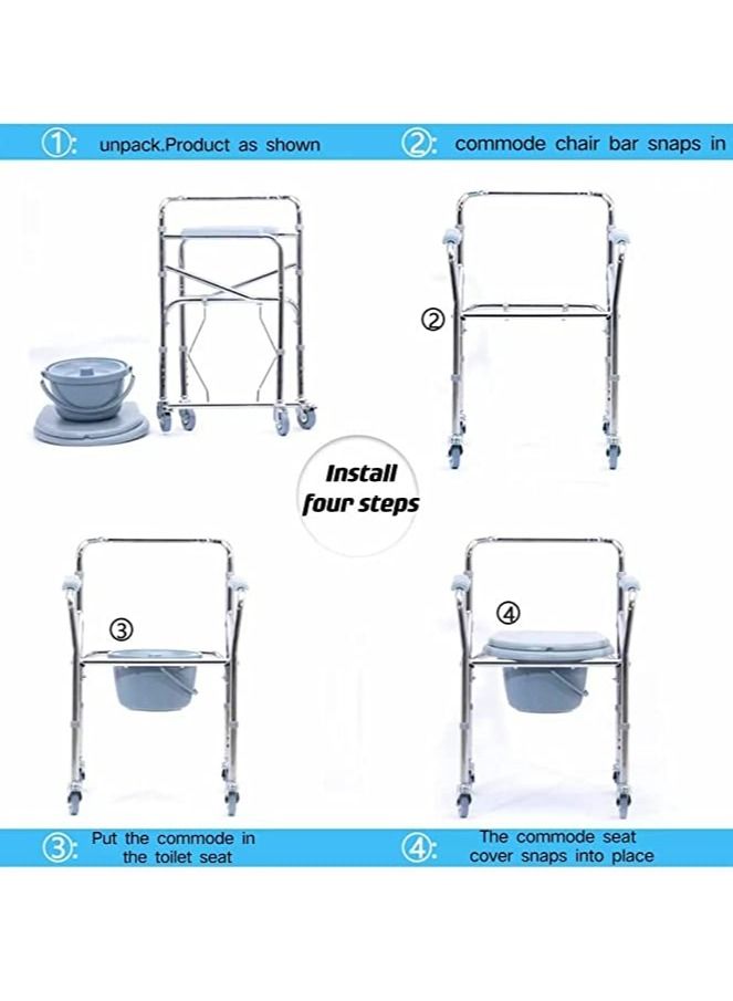 COOLBABY aluminum alloy toilet chair with pulley, multi-purpose toilet seat for the elderly, easy-to-remove mobile bath chair, 5-speed height adjustment