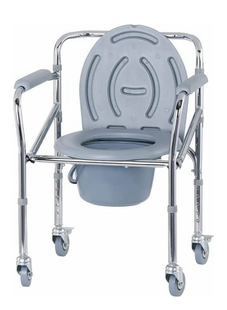 COOLBABY aluminum alloy toilet chair with pulley, multi-purpose toilet seat for the elderly, easy-to-remove mobile bath chair, 5-speed height adjustment