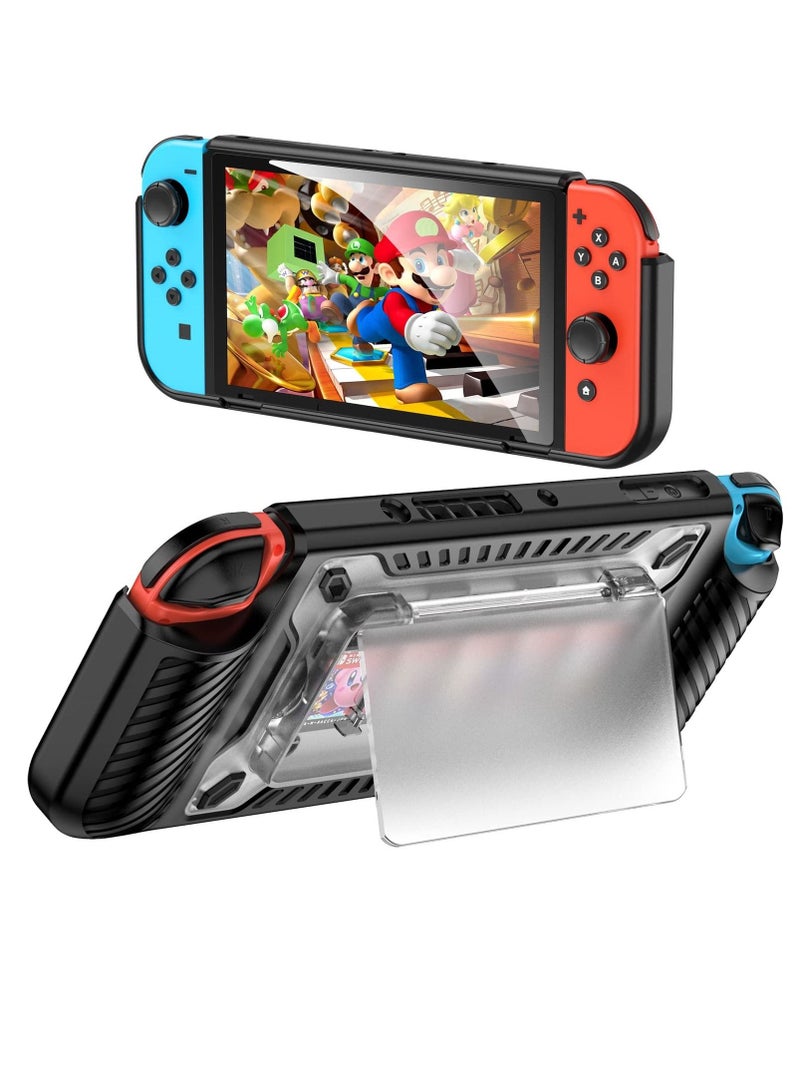 Case for Nintendo Switch OLED 2021, 2 in 1 Heavy Duty TPU and PC Anti Drop Case with Magnetic Removable Stand Game Card Case, Protective Case Cover for Nintendo Switch OLED (Black)