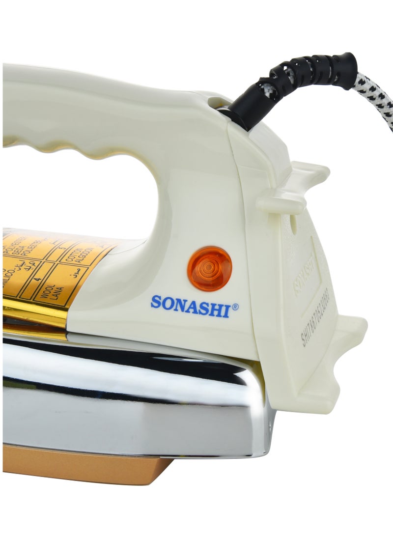 Heavy Iron - Gold Ceramic Coated Soleplate | Overheat Safety Protection With Easy Temperature Settings | Heavy Iron Box Suitable For All Fabrics 1200 W SHI-6020 Off White/Gold