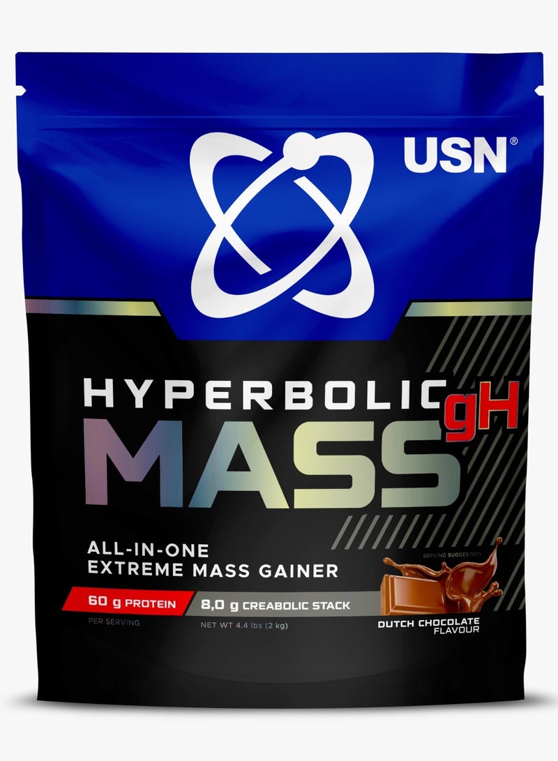 Hyperbolic Mass GH  All In One Extreme Mass Gainer 1kg Dutch Chocolate High Calorie Mass Gainer Protein Powder for Fast Muscle Mass and Weight Gain, With Added Creatine and Vitamins