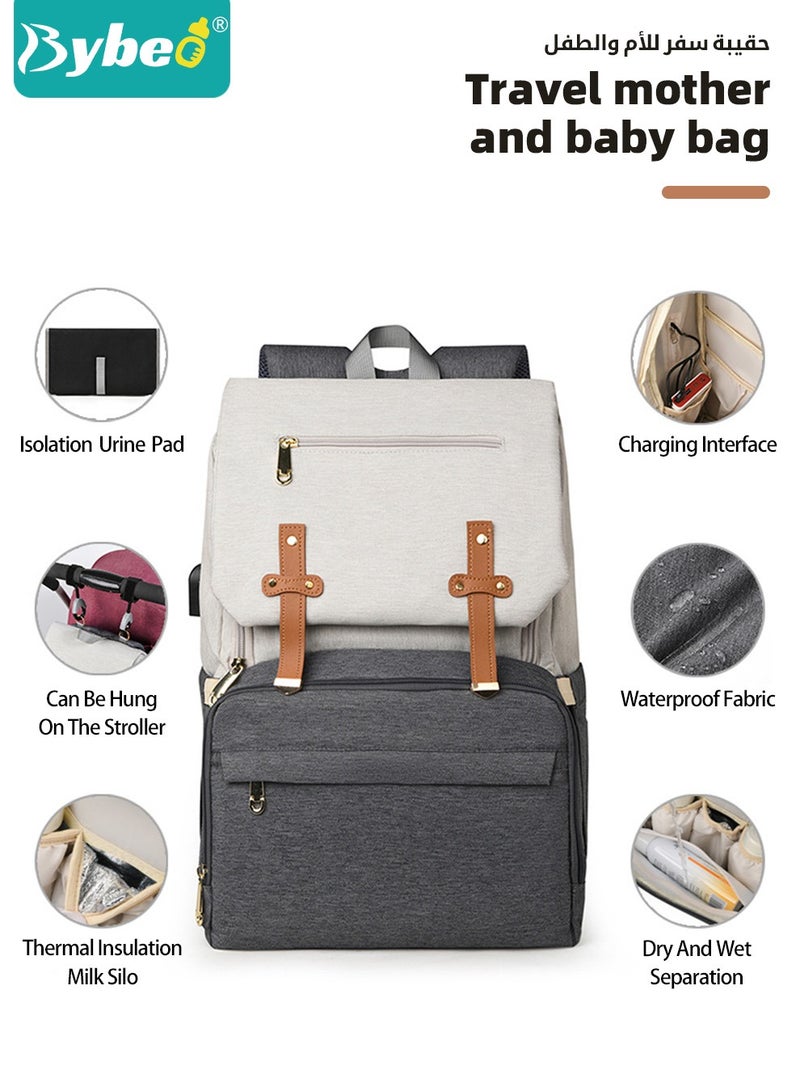 Large Baby Diaper Bag, Multifunctional Diapers Changing Backpacks, Waterproof  Nappy/Nursing Bags, Fashion Mommy Backpack with Portable Change Mat and USB Charge Port, for Newborn Mother/Father