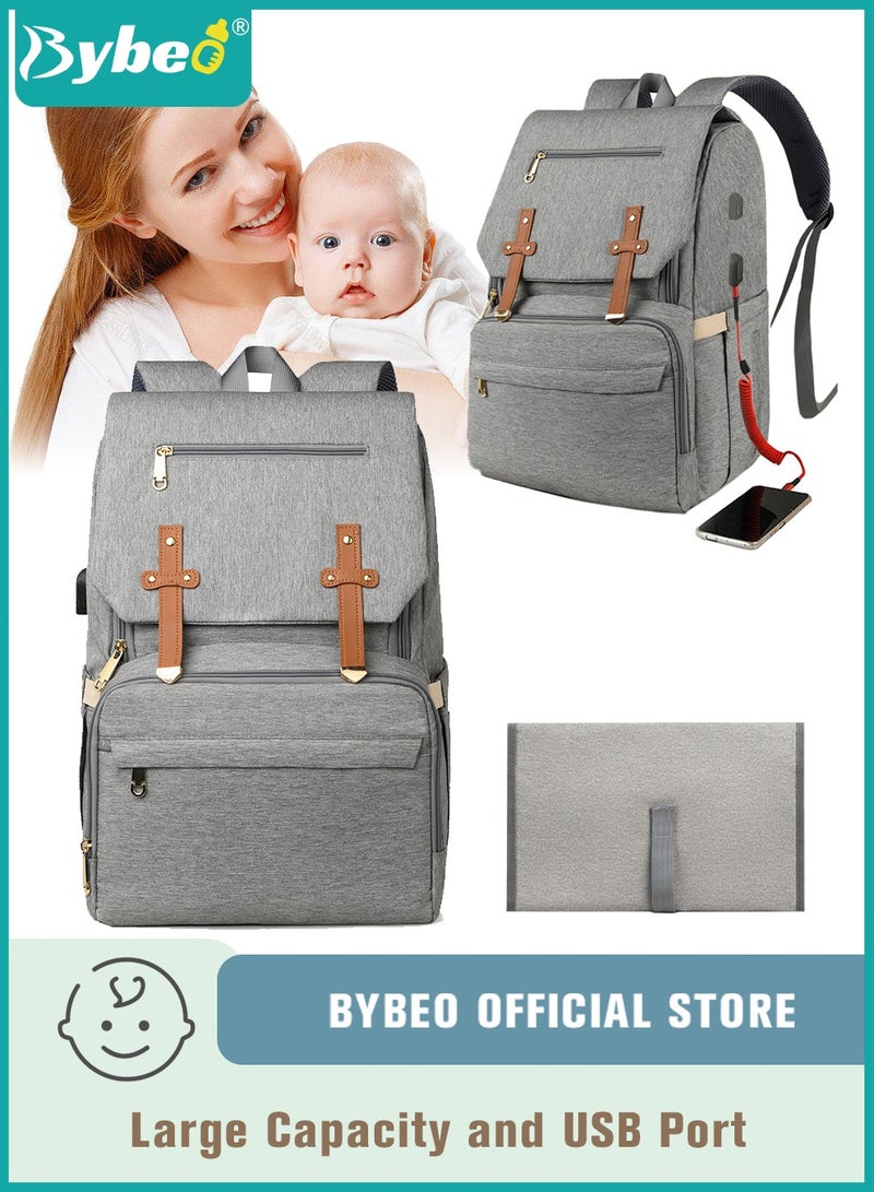 Large Baby Diaper Bag, Multifunctional Diapers Changing Backpacks, Waterproof  Nappy/Nursing Bags, Fashion Mommy Backpack with Portable Change Mat and USB Charge Port, for Newborn Mother/Father