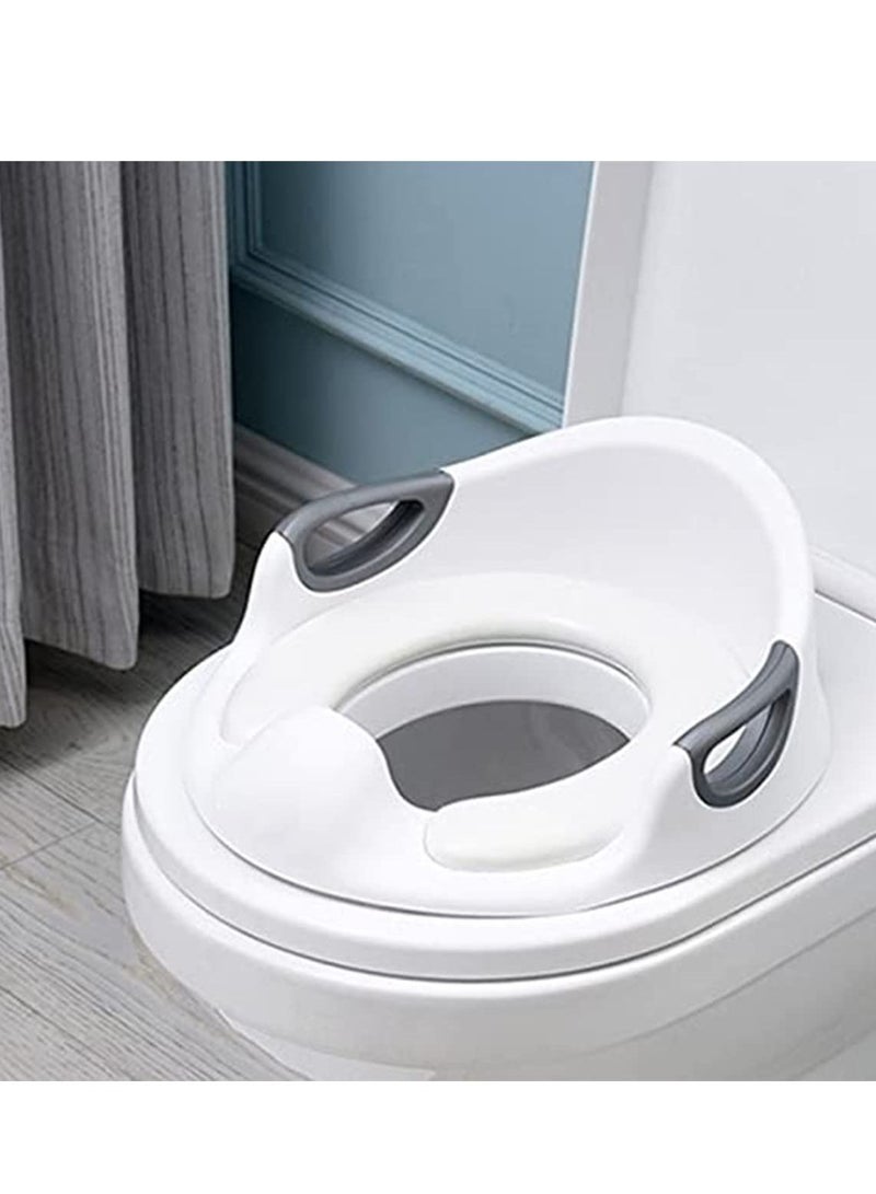 Toilet Training Seat,Child Safety Baby Toilet Seat, Suitable For Round And Oval Toilets, High Splash Protection, Handle And Backrest, ,Suitable For Boy And Girl Aged 1-8 Years (Grey white)