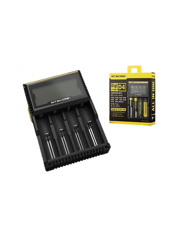 D4 Digicharger LCD Display Universal Battery Charger for 18650, 14500, 16340, 26650, 18350 Li-ion Rechargeable Batteries, Smart Charging with Multiple Safety Features, Includes Charging Cable, Ideal for Flashlights, Vape, and More Devices