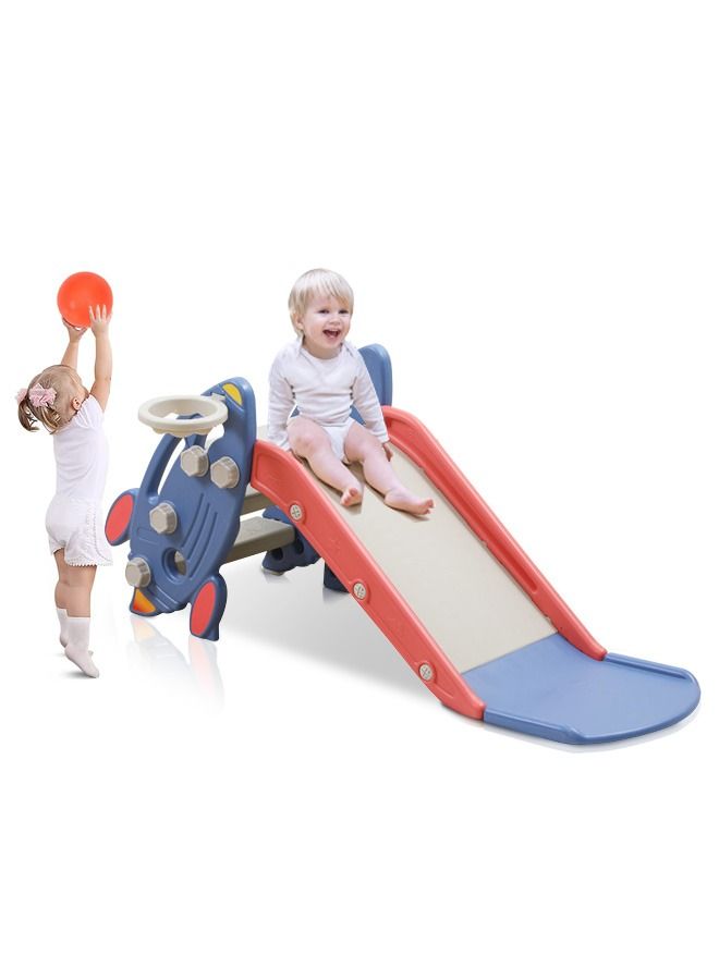 3 in 1 Kids Slide Toddler Children Climber Play Slide Plastic Freestanding Slide Toy for Indoor Outdoor Use with Basketball Hoop