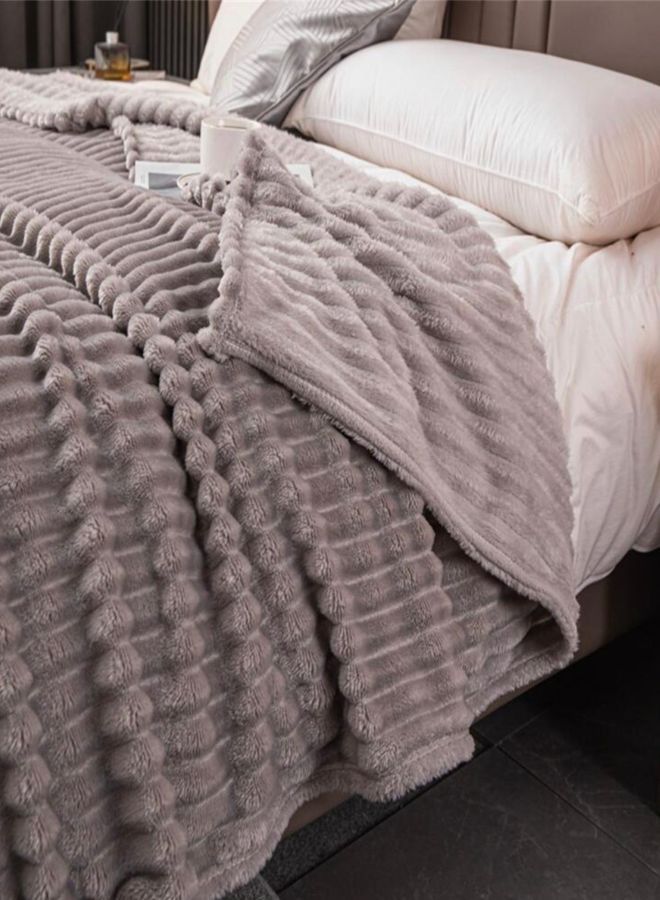 Throw Striped Blanket Super Soft, Light Gray Color