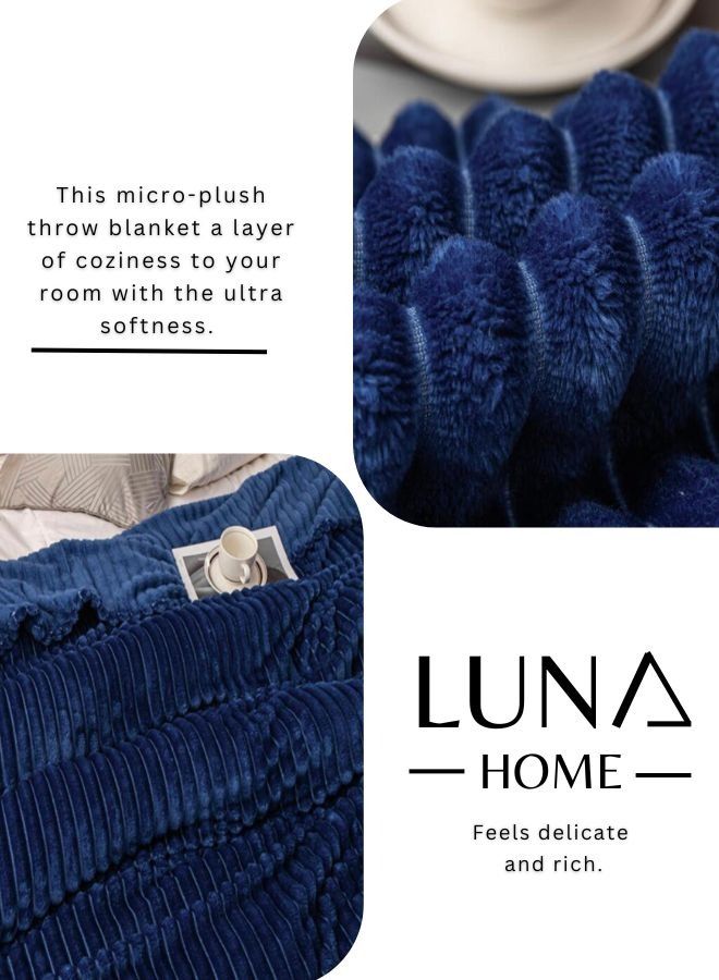 Throw Striped Blanket Super Soft, Blue Color