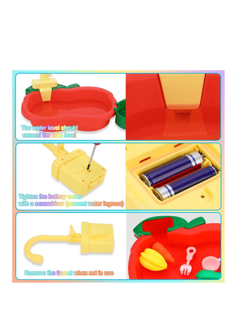 Kitchen Sink Toys, Wash Up Kids Kitchen Set Electric Dishwasher Playing Toy with Running Water Cycle System and Kitchen Accessories Role Play Toys for Boys Girls Kids Children Gifts