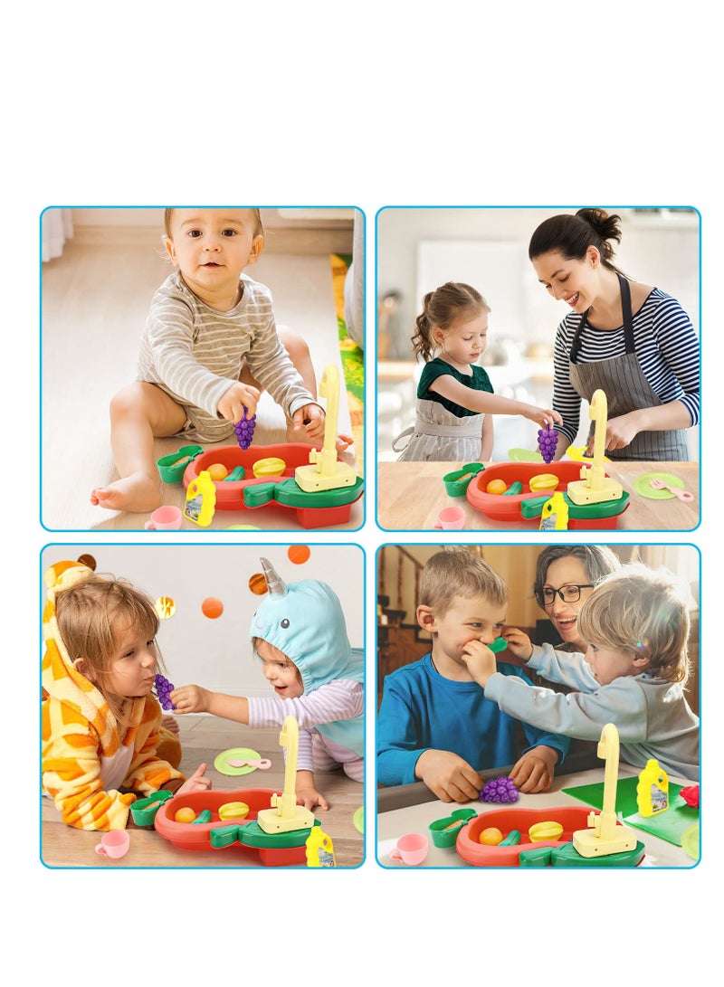 Kitchen Sink Toys, Wash Up Kids Kitchen Set Electric Dishwasher Playing Toy with Running Water Cycle System and Kitchen Accessories Role Play Toys for Boys Girls Kids Children Gifts