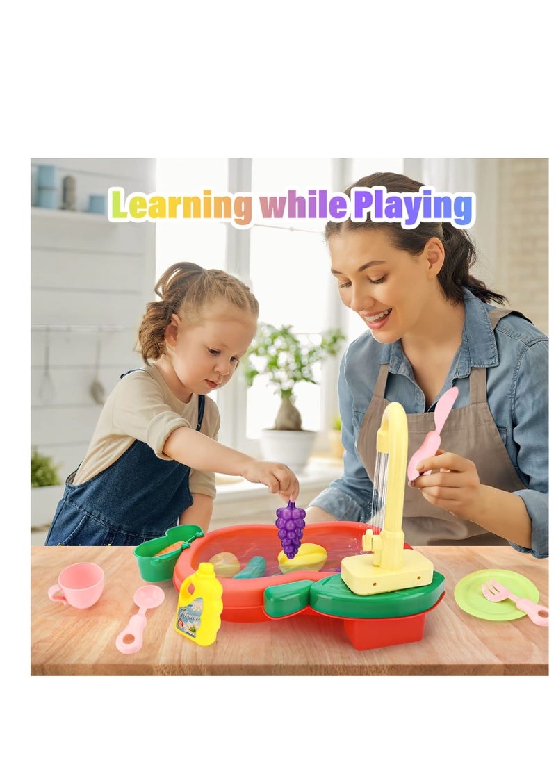 Kitchen Sink Toys, Wash Up Kids Kitchen Set Electric Dishwasher Playing Toy with Running Water Cycle System and Kitchen Accessories Role Play Toys for Boys Girls Kids Children Gifts