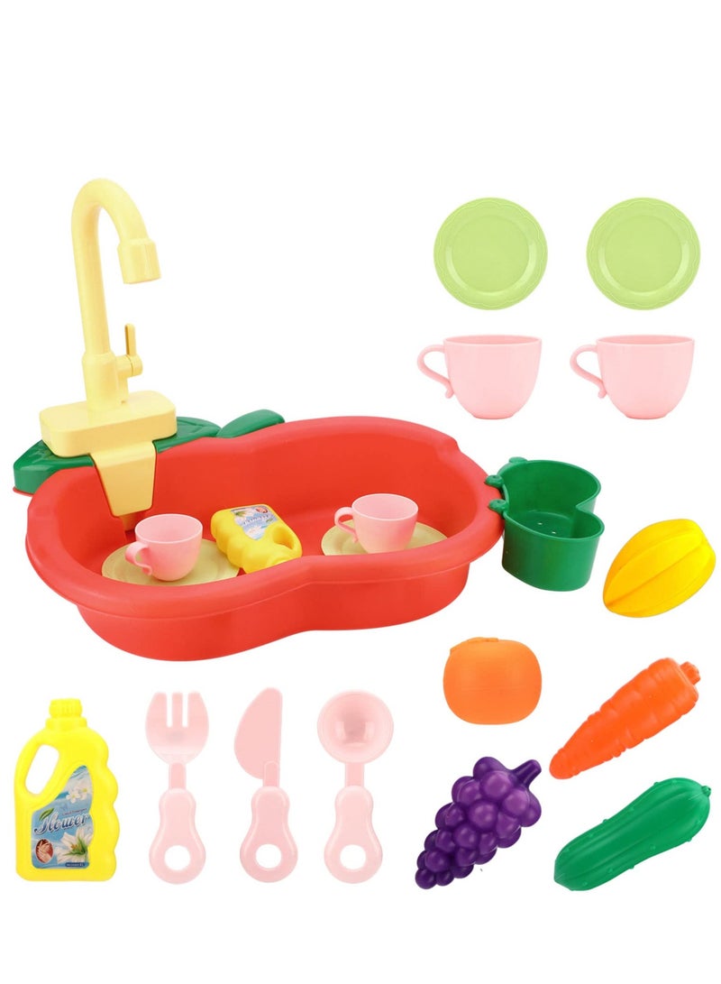 Kitchen Sink Toys, Wash Up Kids Kitchen Set Electric Dishwasher Playing Toy with Running Water Cycle System and Kitchen Accessories Role Play Toys for Boys Girls Kids Children Gifts
