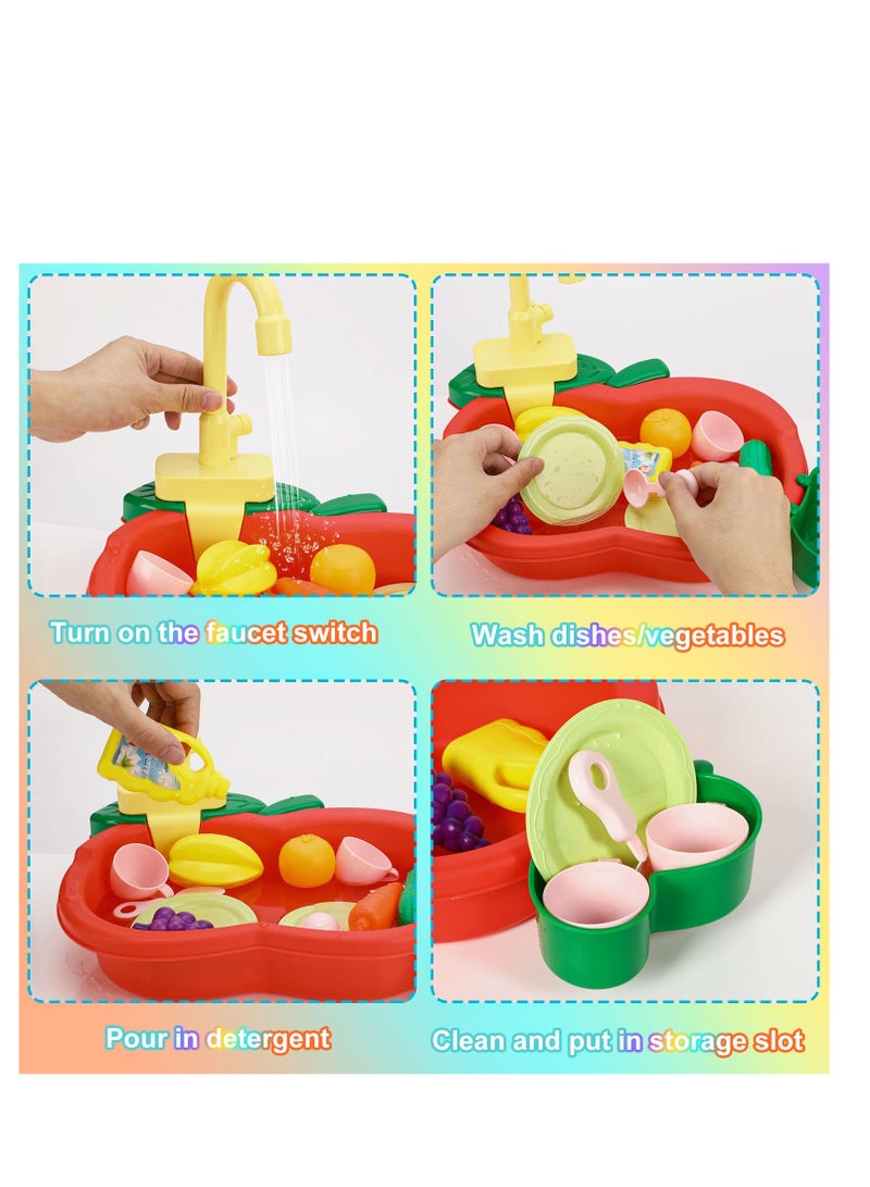 Kitchen Sink Toys, Wash Up Kids Kitchen Set Electric Dishwasher Playing Toy with Running Water Cycle System and Kitchen Accessories Role Play Toys for Boys Girls Kids Children Gifts