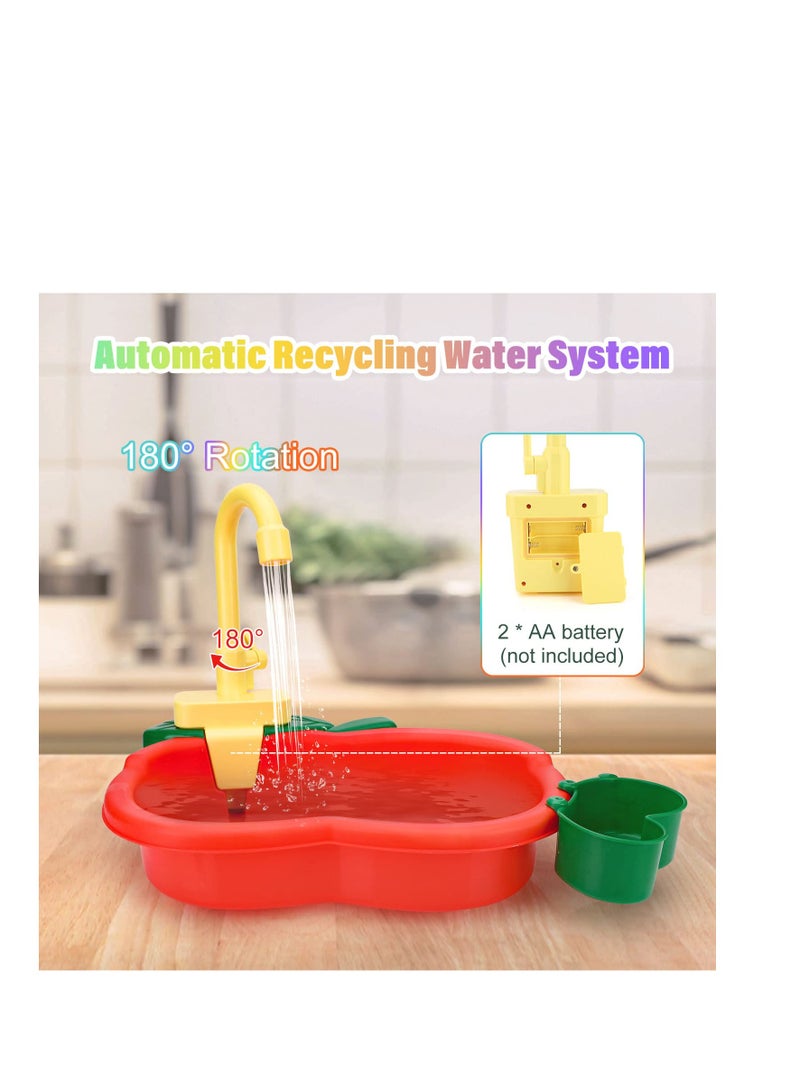 Kitchen Sink Toys, Wash Up Kids Kitchen Set Electric Dishwasher Playing Toy with Running Water Cycle System and Kitchen Accessories Role Play Toys for Boys Girls Kids Children Gifts