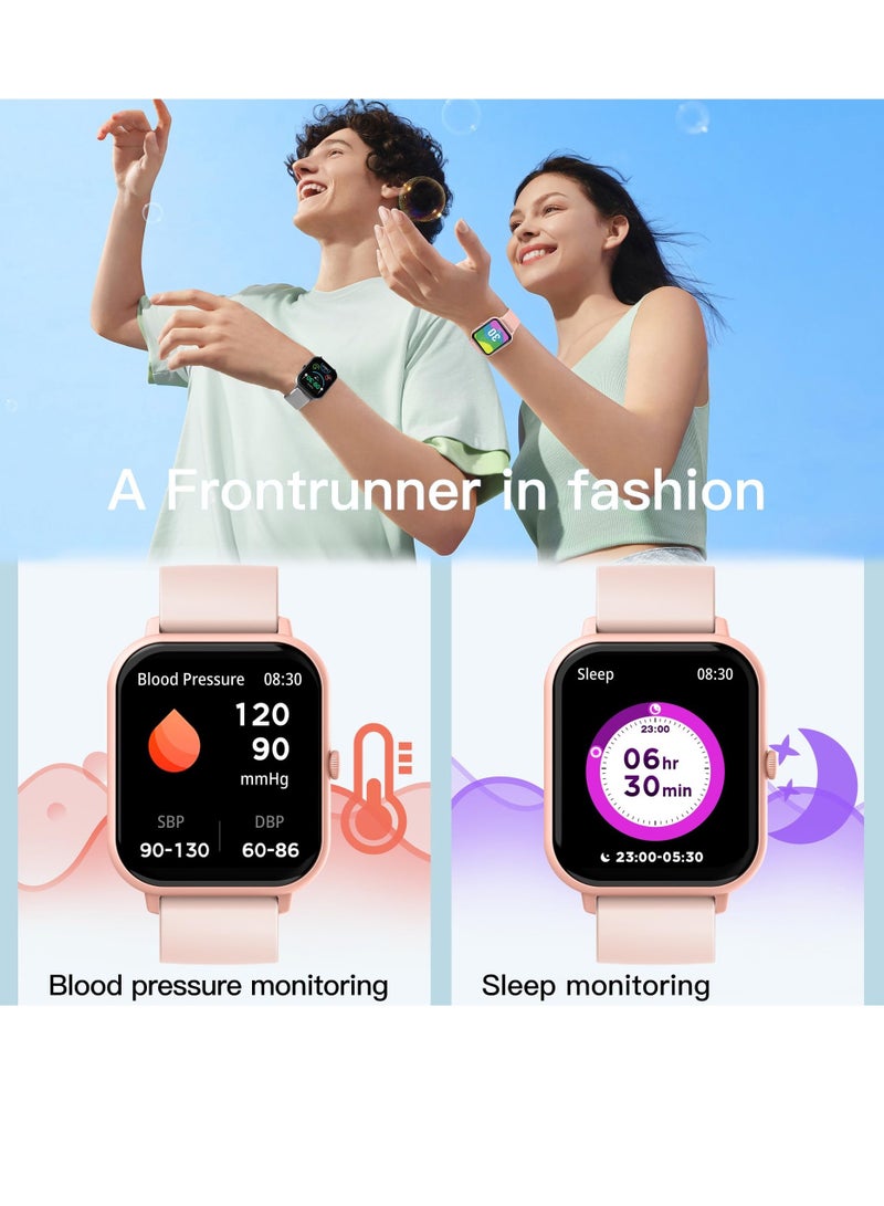 AI Voice Assistant Smart Watch for Women Men, Fitness Trackers with Blood Pressure and Heart Rate Monitor, Adjustable Silicone Straps Smart Watch, Compatible iPhone, Android Phones