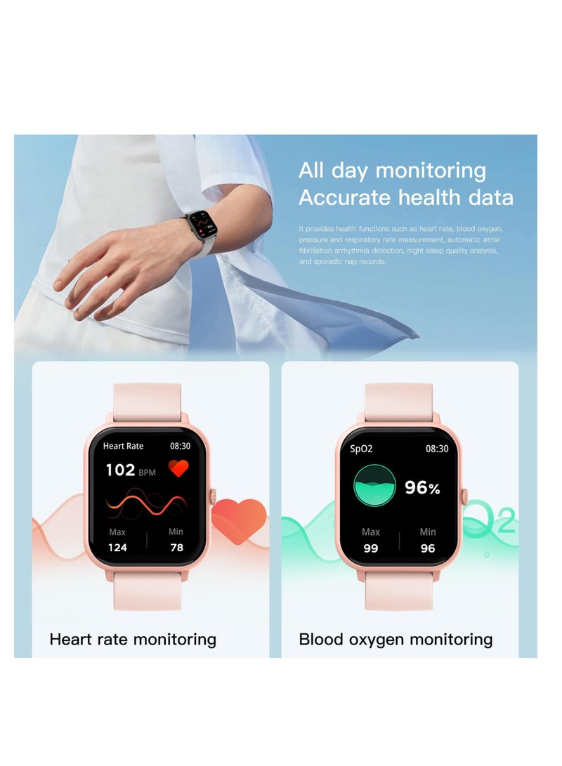 AI Voice Assistant Smart Watch for Women Men, Fitness Trackers with Blood Pressure and Heart Rate Monitor, Adjustable Silicone Straps Smart Watch, Compatible iPhone, Android Phones