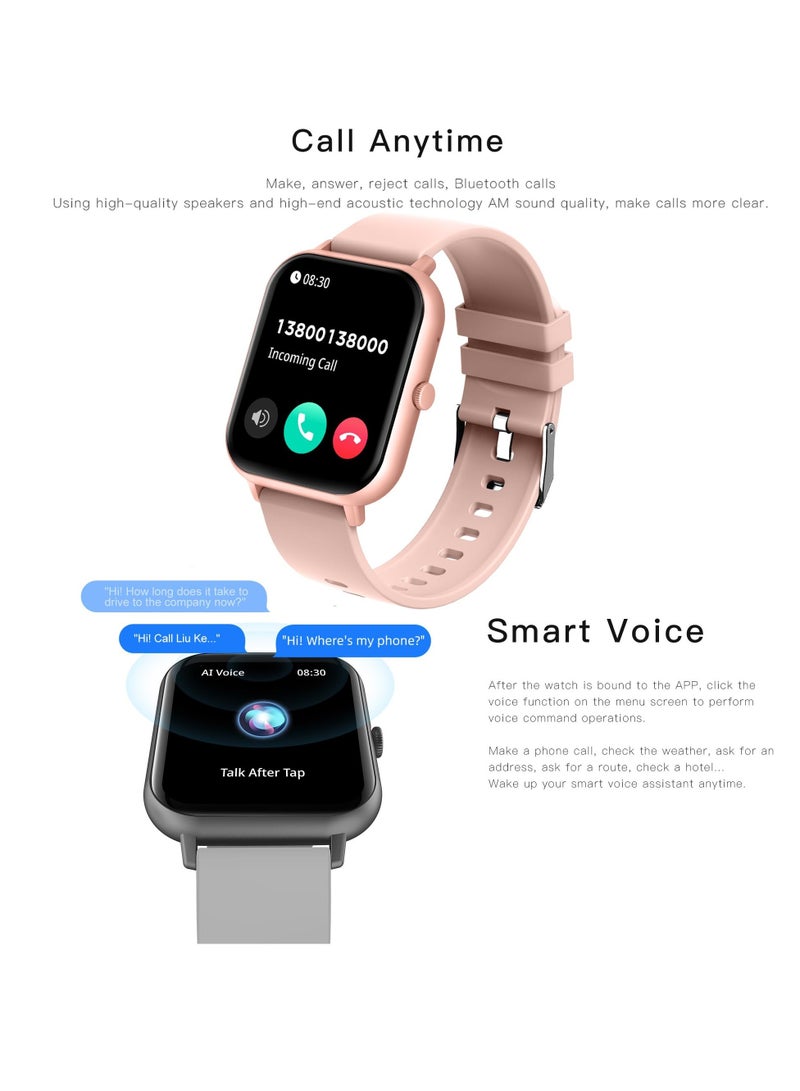 AI Voice Assistant Smart Watch for Women Men, Fitness Trackers with Blood Pressure and Heart Rate Monitor, Adjustable Silicone Straps Smart Watch, Compatible iPhone, Android Phones