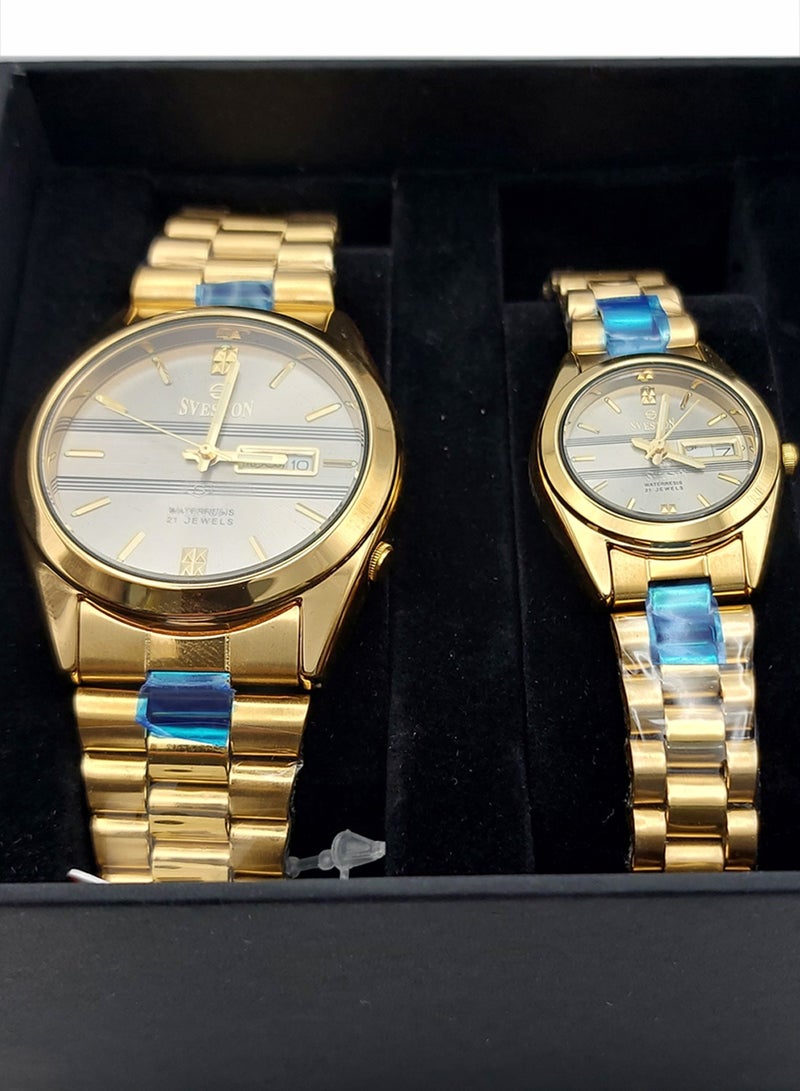 Unisex Gold Stainless Steel Bracelet Style Straps Analogue Couple Watch SV-10024