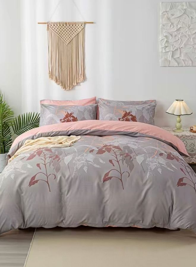 Duvet Cover Bedding Set, Reversible Leaves Design Gray Blush Without Filler Various Sizes