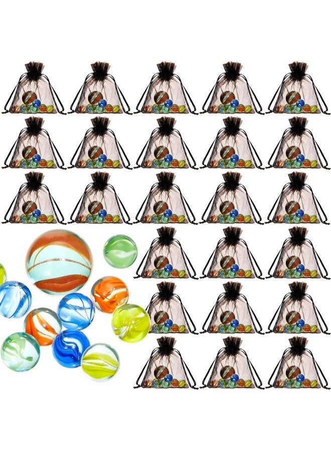 24 Set Glass Marbles Assorted Colors Shooter Marbles With Black Drawstring Storage Bag Classic Marble Set Or Indoor And Outdoor Game Party Favors 10 Marbles And 1 Shooter Per Pack