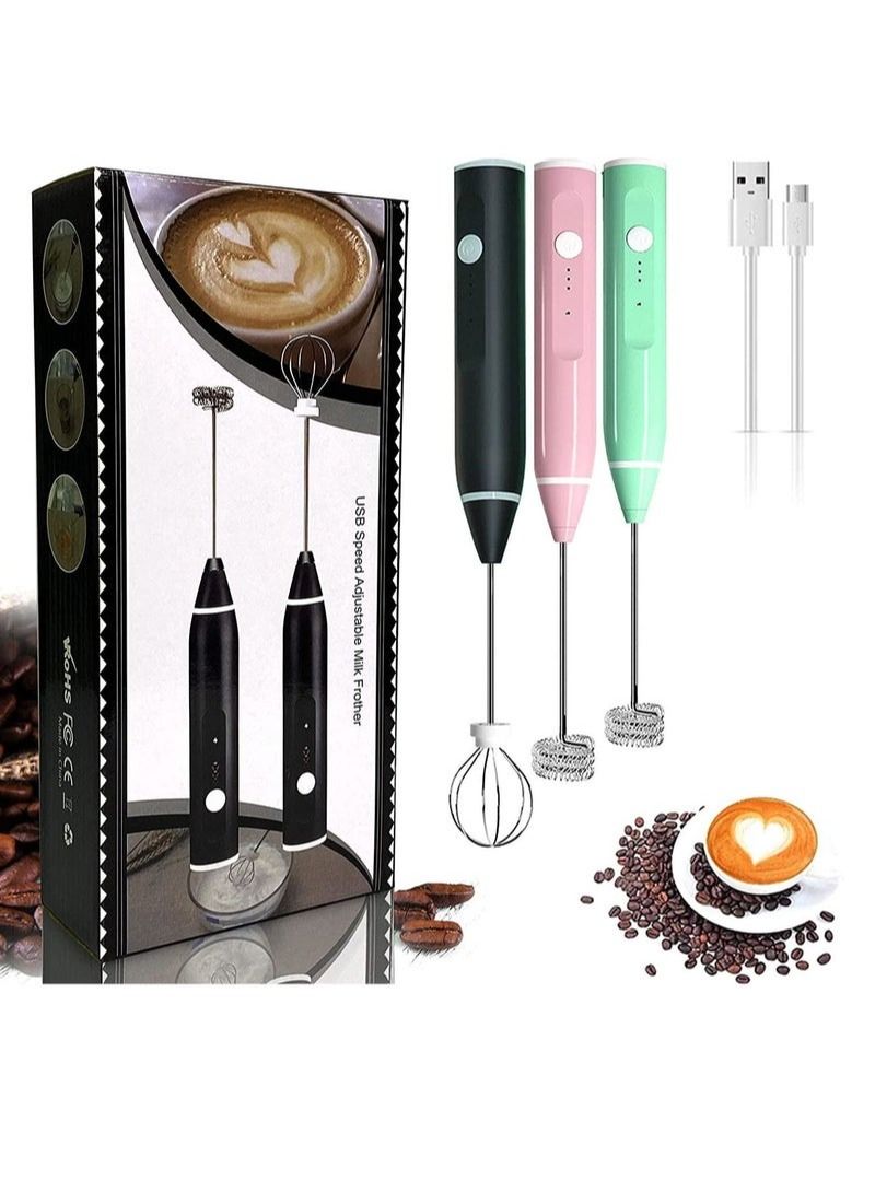 Milk Frother Handheld USB Rechargeable Electric Foam Maker with 2 Stainless Whisks