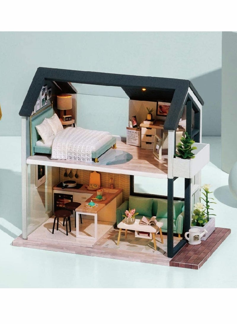 Dollhouse, Miniature Dollhouse DIY, Kit with Furniture Dollhouse, 3D Wooden Miniature House with Dust Cover, for kid's Educational Toys (QL01)