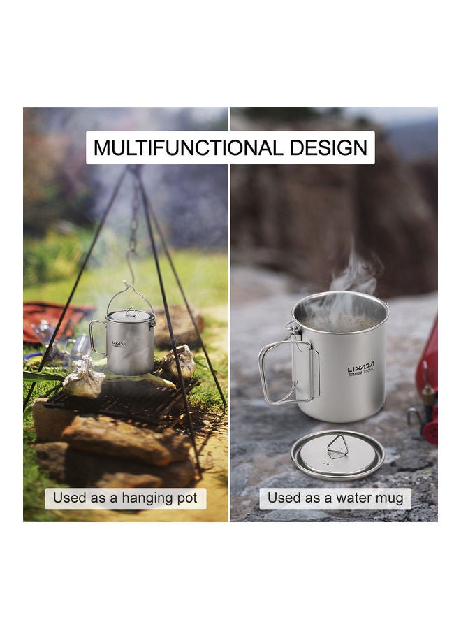 2-Piece Outdoor Camping Ultralight Titanium Pot 13.20 x 11.00 x 11.00cm