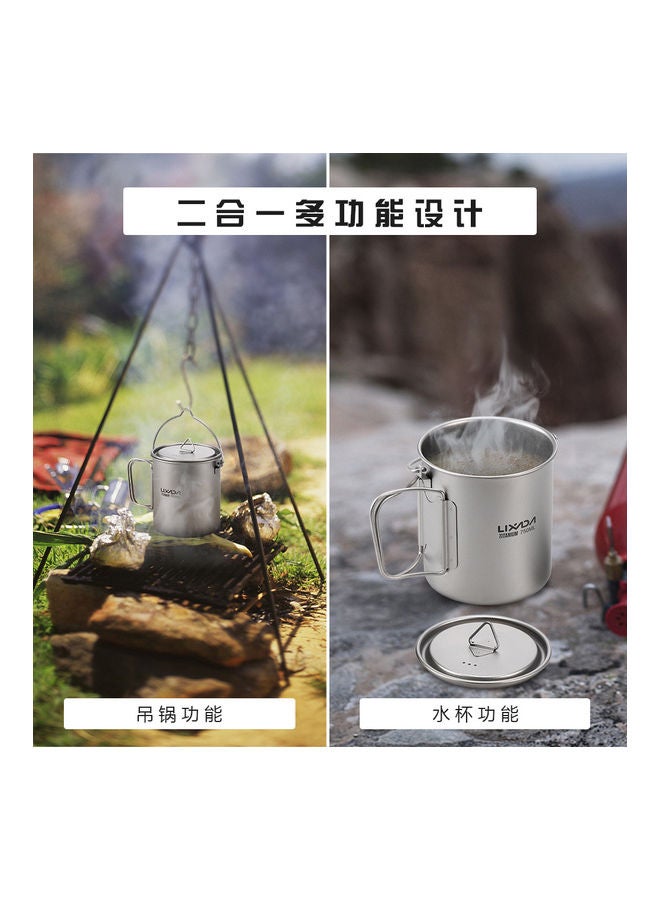 2-Piece Outdoor Camping Ultralight Titanium Pot 13.20 x 11.00 x 11.00cm