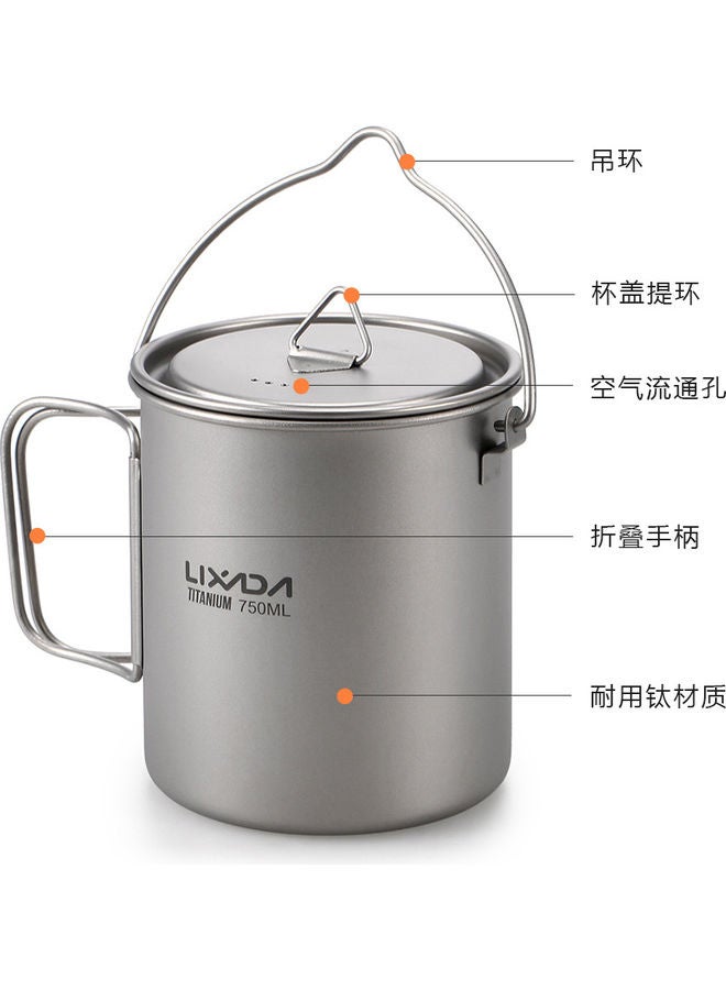 2-Piece Outdoor Camping Ultralight Titanium Pot 13.20 x 11.00 x 11.00cm