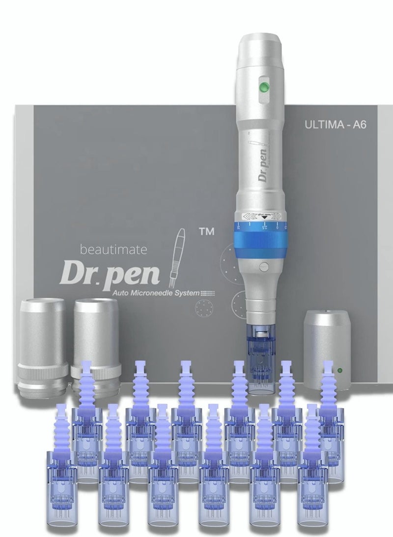 Dr. Pen A6 Original Micro-needle Pen Electric Cordless Professional Skin Care Set, Contains 10 pcs 36 needles, 2 pcs 12 needles