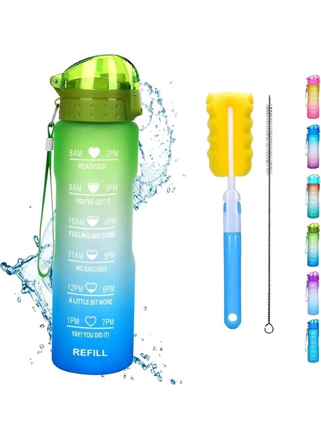 Water Bottle 1L With Time Marker Straw Strainer